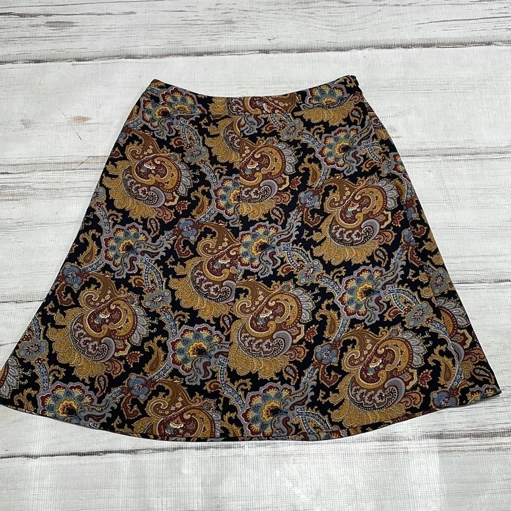 Harve Benard Skirt Black Paisley Print A-Line Knee Length Size 6
